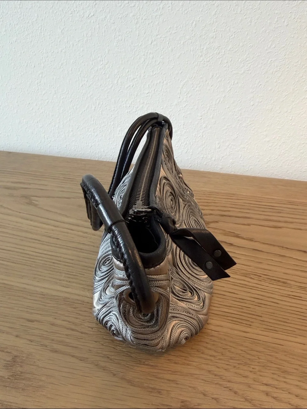 Giorgio Armani Gray Spiral Rosette Wristlet Clutch